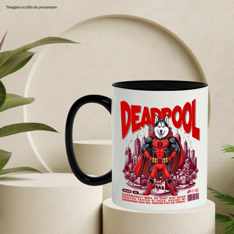 Cana Personalizata Husky Siberian în Costum Deadpool - Cadou Personalizat pentru Copii și Familie [2]