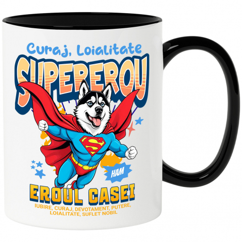 Supereroi - Cana Personalizata Husky Siberian în Costum de Superman – Produse Personalizate pentru Copii și Familie