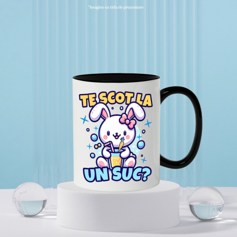 Cana Personalizata "Iepure Alb cu Fundă Roz și Suc de Fructe - Cadou Amuzant pentru Copii și Prieteni" [2]