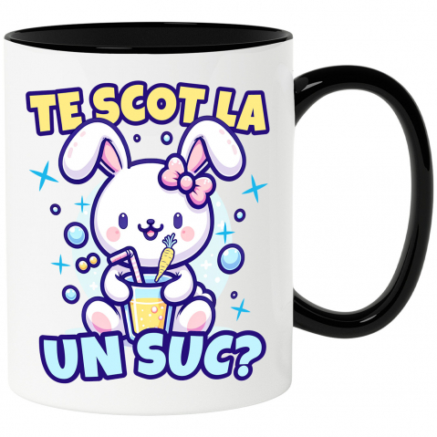 Paste - Cana Personalizata "Iepure Alb cu Fundă Roz și Suc de Fructe - Cadou Amuzant pentru Copii și Prieteni"