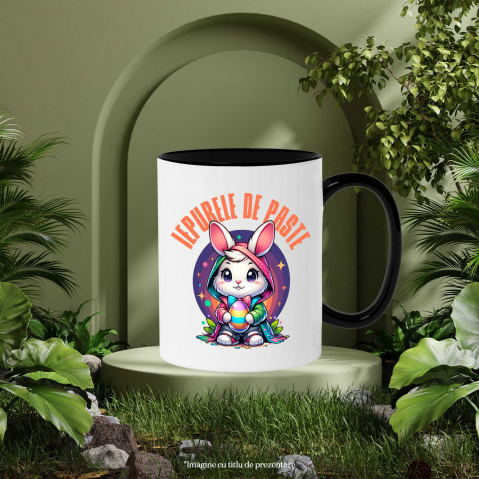 Cana Personalizata "Iepure Alb Cu Pelerină Multicolor și Papion - Iepurele De Paște Perfect" [2]