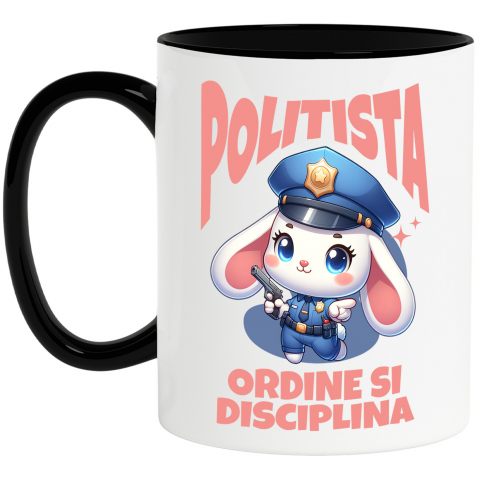 Meserii - Cana Personalizata Iepure Polițist – Design Amuzant pentru Produse Personalizate și Cadouri