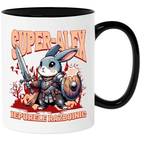 Supereroi - Cana Personalizata Iepure Cavaler cu Armură, Sabie și Scut - Cadou Personalizat pentru Copii