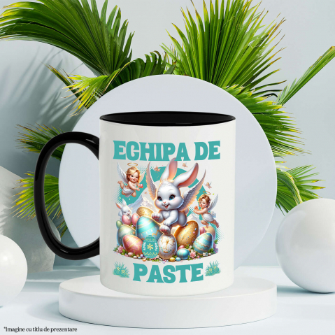 Cana Personalizata "Iepure Fericit Cu Aripi De Înger și Ouă Colorate - Paște Cu Bebelusi Îngeri" [2]