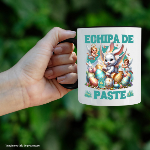 Cana Personalizata "Iepure Fericit Cu Aripi De Înger și Ouă Colorate - Paște Cu Bebelusi Îngeri" [1]