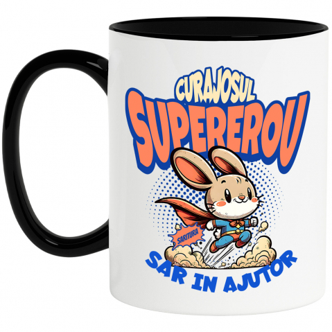 Supereroi - Cana Personalizata Iepure În Costum De Super Erou Cu Pelerină Roșie – Cadou Personalizat Pentru Copii