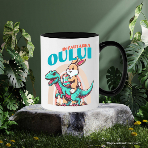 Cana Personalizata "Iepure Maro Cu Oul Colorat și T-rex - Cadou Paște Creativ și Distractiv" [2]