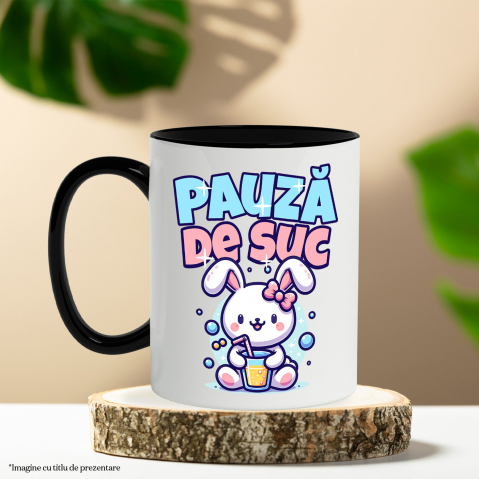 Cana Personalizata „Iepure Roz cu Pahar de Suc – Pauză de Suc Copii Bule, Cadou Personalizat pentru Micuți” [2]