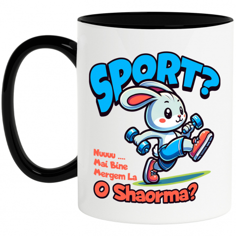 Cana Personalizata Iepure Sportiv Gri Cu Gantere – Design Haios pentru Cadouri Personalizate