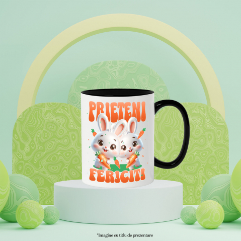 Cana Personalizata "Iepuri Albi cu Morcovi - Prieteni Fericiți | Cadou Personalizat Paște" [2]