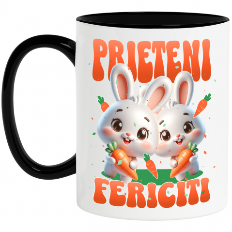 Paste - Cana Personalizata "Iepuri Albi cu Morcovi - Prieteni Fericiți | Cadou Personalizat Paște"