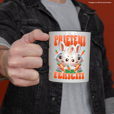 Cana Personalizata "Iepuri Albi cu Morcovi - Prieteni Fericiți | Cadou Personalizat Paște" [1]