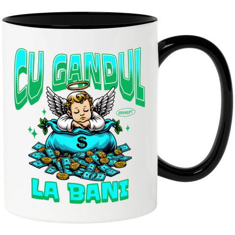 BANI - Cana Personalizata Inger Copil cu Aripi și Sac de Bani – Cadou Simbolic Financiar pentru Familie, Tati, Copii, Abundență și Succes