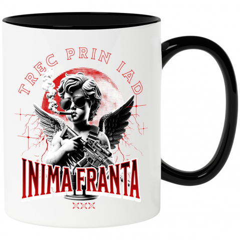 Dragoste - Cana Personalizata „Înger cu Trabuc și Arma - Cadou Personalizat „Trec prin Iad, Inima Franta” pentru Familie, Copii și Prieteni de Valentine’s Day”