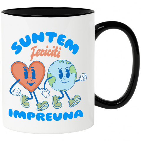 Cadouri Pentru Cupluri - Cana Personalizata Cadouri personalizate pentru cupluri - inima și planeta Pământ cu mesaj de iubire și fericire