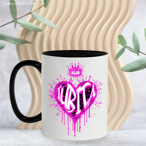 Cana Personalizata Cadou personalizat pentru iubita - Inima Stil Graffiti cu Coroana, Valentine's Day [2]
