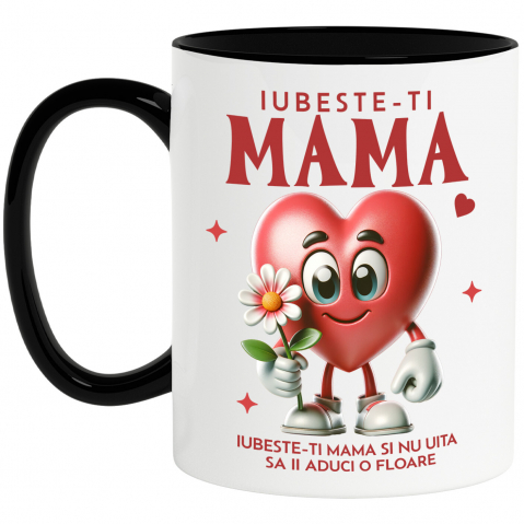 Mama - Cana Personalizata "Iubește-ți Mama – Cadouri Personalizate cu Inimă și Floare Roz"
