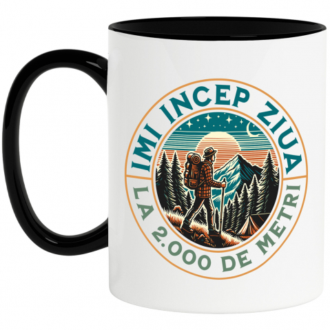 Calatorie - Cana Personalizata "Barbat Pe Munte – Cadou Personalizat cu Mesajul ‘Îmi Încep Ziua La 2.000 Metri’ pentru Iubitorii de Natură"