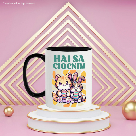 Cana Personalizata "Pisica Portocalie și Iepure Cu Ouă Colorate - Hai Să Ciocnim Paște Fericit" [2]