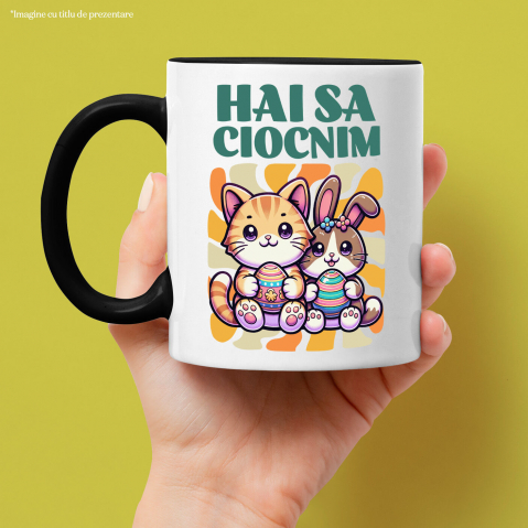 Cana Personalizata "Pisica Portocalie și Iepure Cu Ouă Colorate - Hai Să Ciocnim Paște Fericit" [1]