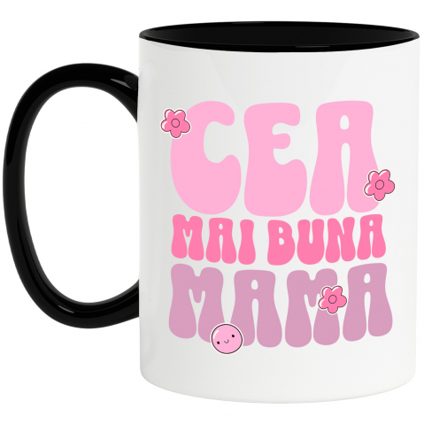 Mama - Cana Personalizata Mesaj Iubire „Cea Mai Bună Mama” - Cadou Cu Flori Roz Personalizat