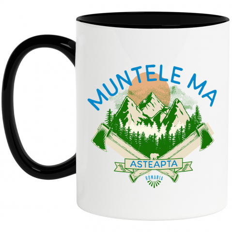 Calatorie - Cana Personalizata "Aventura Montană cu Topoare și Siluetă de Urs Brun – Muntele Mă Așteaptă"