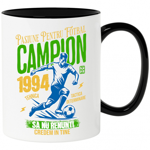 Cani Personalizate - Cana Personalizata Jucător Fotbal Sportiv – Echipament Motivational „Campion” pentru Joc În Echipa