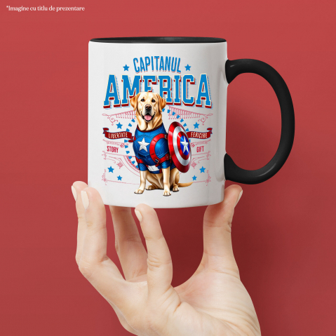 Cana Personalizata Labrador în Costum Captain America cu Pelerină - Cadou Personalizat pentru Copii și Iubitorii de Câini [1]