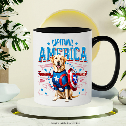 Cana Personalizata Labrador în Costum Captain America cu Pelerină - Cadou Personalizat pentru Copii și Iubitorii de Câini [2]