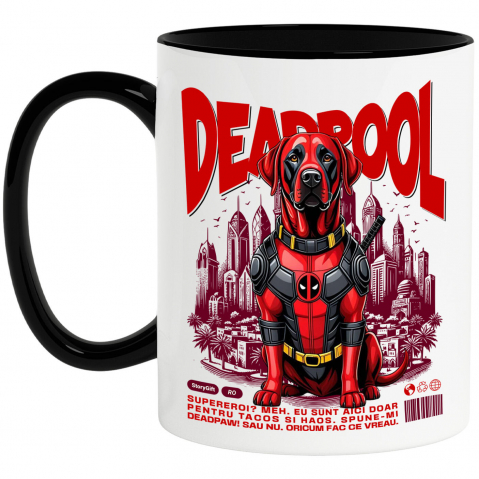 Cani Personalizate - Cana Personalizata Labrador Retriever în Costum Deadpool - Cadou Personalizat pentru Copii și Familie