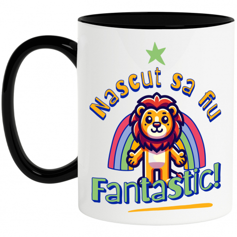 Copii - Cana Personalizata Leu cu Coamă Curcubeu Fericit – Cadou Personalizat pentru Copii și Familie