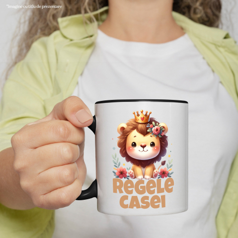 Cana Personalizata Leu cu Coamă Veselă și Coroană Regală – Cadou Personalizat pentru Tătici și Familie [1]