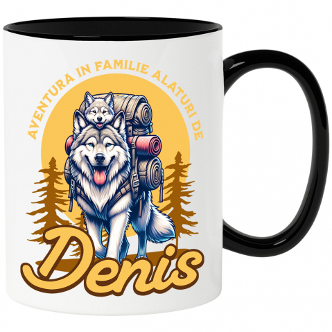 Animale - Cana Personalizata „Lup Sălbatic și Pui Cu Rucsac de Aventură – Cadou Personalizat pentru Familii și Călătorii în Natură”