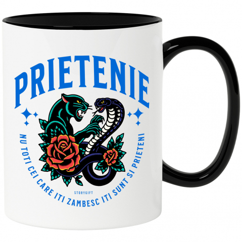 Căni - Cana Personalizata „Cadou Personalizat Tigru Furios și Sarpe Periculos cu Trandafiri Roșii – Mesaj despre Prietenie Adevărată”