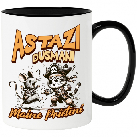 Pisici - Cana Personalizata "Lupta Soarece și Motan Pirat - Astăzi Dușmani, Mâine Prieteni"