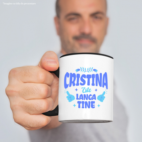 Cana Personalizata Cadou Personalizat Iubire Cristina | Semn OK cu Flori Colorate [1]