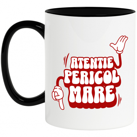 Amuzante - Cana Personalizata „Atentie, Pericol Mare” – Mesaj Sarcastic cu Mâini Mickey Mouse pentru Prieteni și Familie