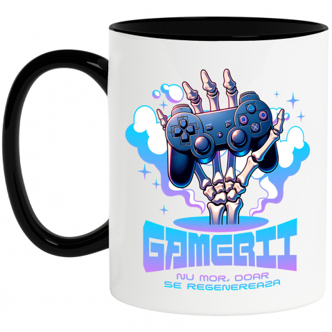 LUME - Cana Personalizata Mână Schelet cu Manetă Jocuri Video „Gamerii Nu Mor Doar Se Revanșează” - Cadou Personalizat pentru Gameri și Familie