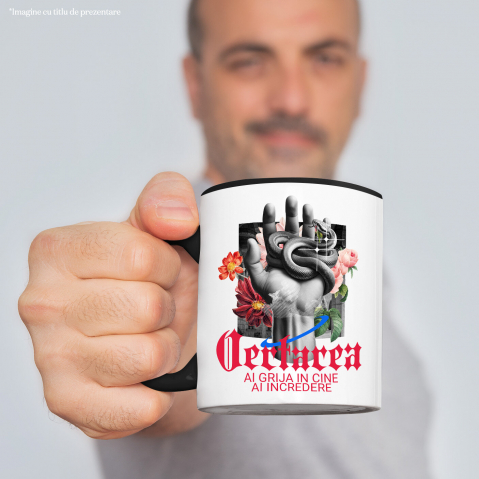 Cana Personalizata Mână Umană cu Șarpe Periculos și Flori Colorate – Cadou Personalizat „Iertarea – Ai Grijă în Cine Ai Încredere” [1]