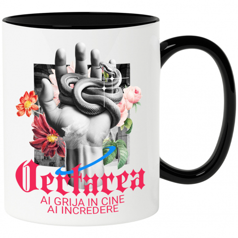 Mixed - Cana Personalizata Mână Umană cu Șarpe Periculos și Flori Colorate – Cadou Personalizat „Iertarea – Ai Grijă în Cine Ai Încredere”