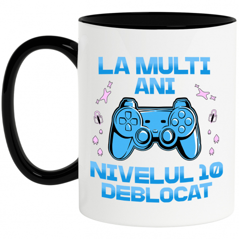 LUME - Cana Personalizata Maneta Joc Video „La Mulți Ani Nivelul 10” - Cadou Personalizat pentru Gameri și Iubitorii de Lumea Digitală