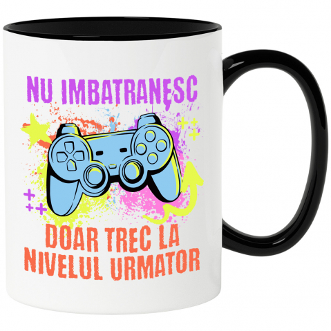 LUME - Cana Personalizata Manetă Jocuri Video cu Text „Nu Îmbătrânesc Doar Trec la Nivelul Următor” - Cadou Personalizat pentru Familie și Prieteni