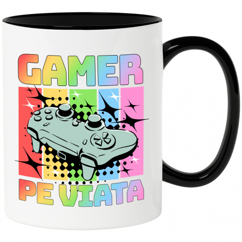 LUME - Cana Personalizata Maneta Jocuri Video „Gamer Pe Viață” - Cadou Personalizat Multicolor pentru Iubitorii de Jocuri Video