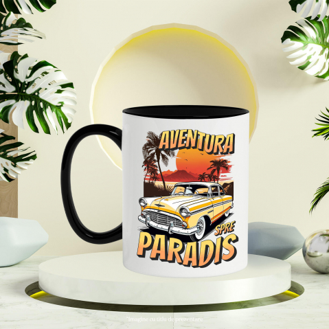 Cana Personalizata Mașină Vintage Galbenă – Aventură Tropicală Spre Paradis [2]