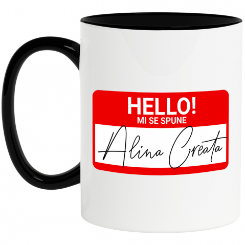 Mixed - Cana Personalizata Mesaj Haios Roșu "Hello Mi Se Spune Alina" - Insignă Personalizată pentru Angajați, Familie și Prieteni