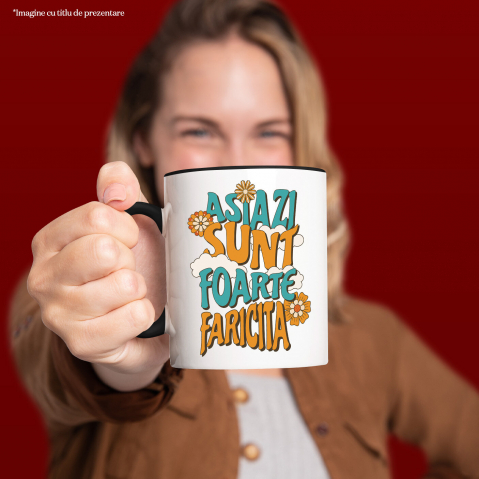 Cana Personalizata Mesaj Inspirațional Femeie – Flori Colorate și "Azi Sunt Fericită" [1]