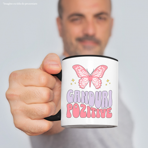 Cana Personalizata Gânduri Pozitive – Fluture Roz, Cadou Personalizat Motivațional [1]