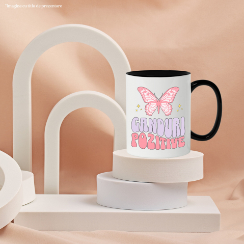 Cana Personalizata Gânduri Pozitive – Fluture Roz, Cadou Personalizat Motivațional [2]