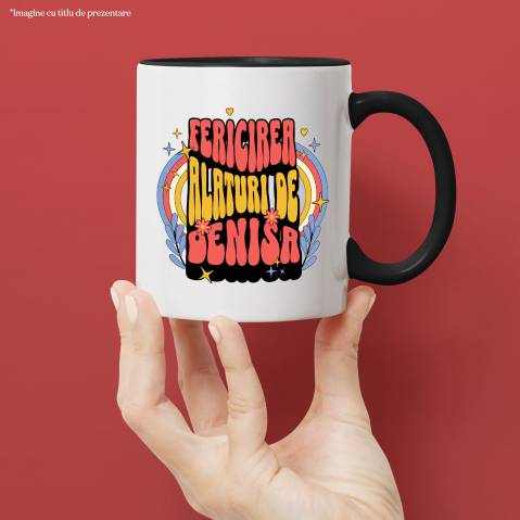 Cana Personalizata „Fericire alături de Denisa” - Mesaj Romantic Personalizat cu Flori Colorate | Cadou pentru Iubită [1]