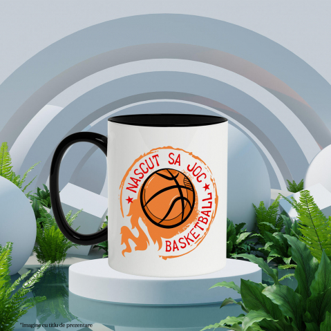 Cana Personalizata Minge Baschet Flăcări – Cadou Motivațional „Născut Să Joc” pentru Iubitorii Sportului [2]